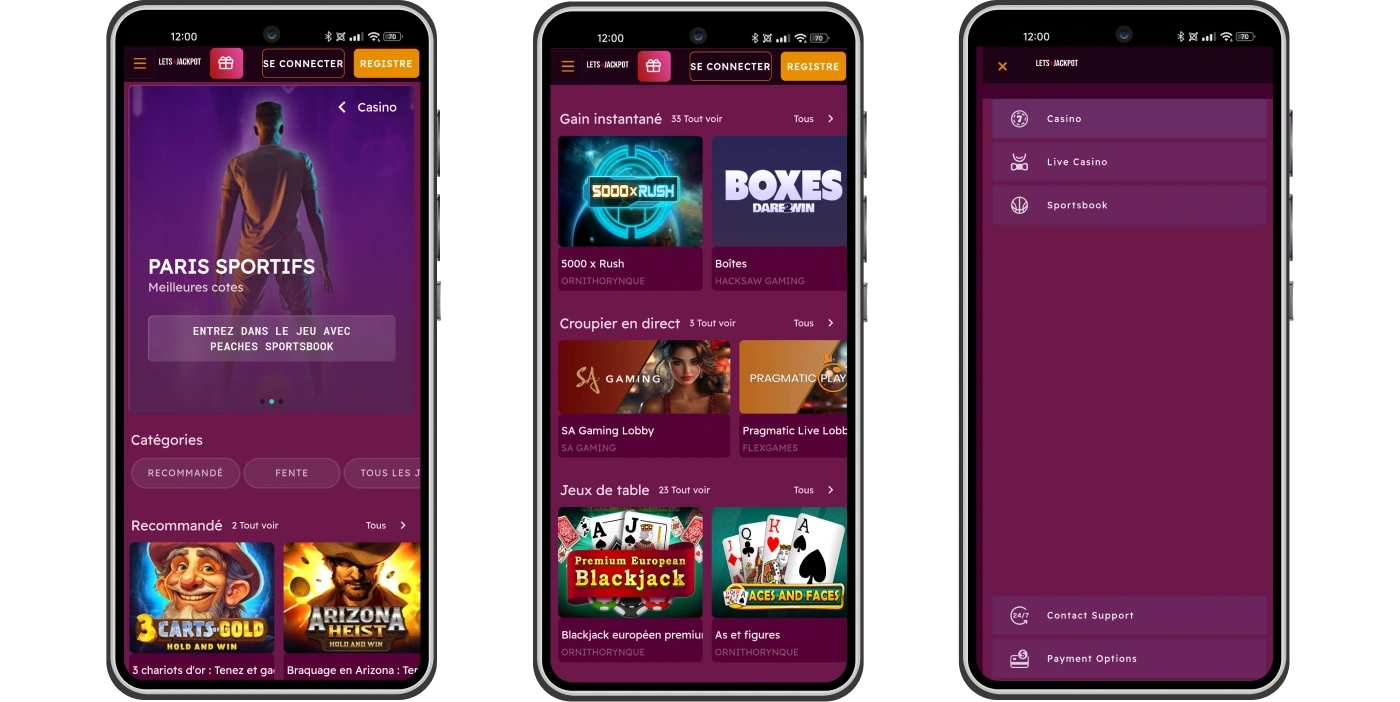 Captura de la App de LetsJackpot Casino
